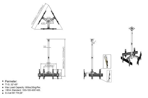 EQUIP 32"-65" Ceiling Mount Triple  (650371)