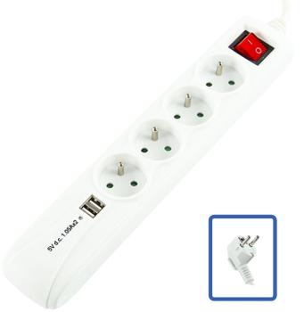 LOGON 4-WAY+2 USB POWER STRIP:  (LPS165)