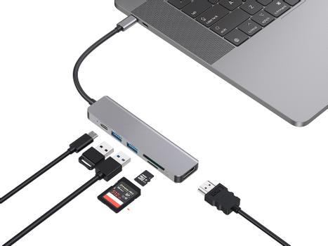 CONCEPTRONIC 6in1 USB3.1/ C->2xUSB 3.0, HDMI, SD/ TF Kartenleser (DONN02G)