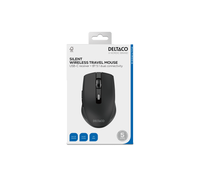 DELTACO Silent Wireless USB-C Travel Mouse with USB-C Receiver, black (MS-813)