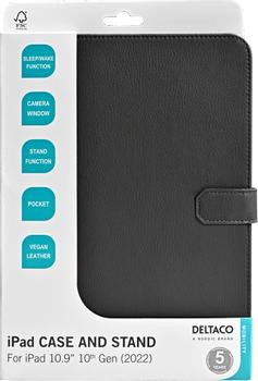 DELTACO iPad 10.2" 2022 case, vegan leather, stand, black (IPD-2022)
