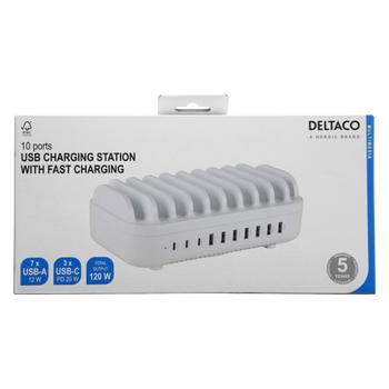 DELTACO USB charging station, 7x USB-A 2.4 A, 3x USB-C PD 20 W (DPS-0205)