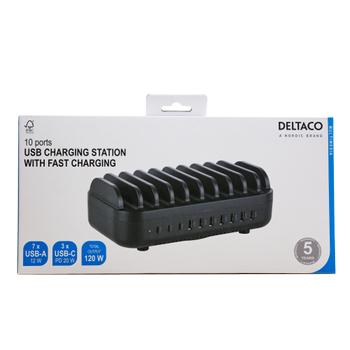 DELTACO USB charging station, 7x USB-A 2.4 A, 3x USB-C PD 20 W (DPS-0204)