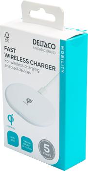 DELTACO Wireless charger, 10 W, USB-C, Qi certified,  white (QI-1039)
