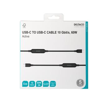 DELTACO USB-C C-C active cable, 10Gbps, 3A, 5m (1902003)