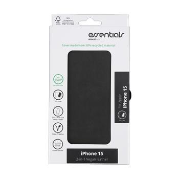 Essentials iPhone 15 PU wallet, recycled materials,  detachable,  black (3052076)