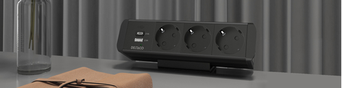 DELTACO OFFICE On-desk Outlet, 3 outlets, 1x21W A+C USB, GST18 cable (GT-1003)