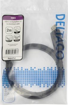 DELTACO USB-C - DP 1.4 cable, BiDirectional,  2m, black (USBC-DP-BI200)