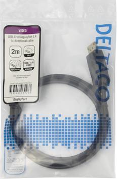 Deltaco USB-C - DP 1.4 cable, BiDirectional,  2m, black (USBC-DP-BI200)