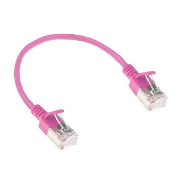 ACT Pink 0.25 meter LSZH U/FTP CAT6A datacenter slimline patch cable snagless with RJ45 connectors (DC7452)