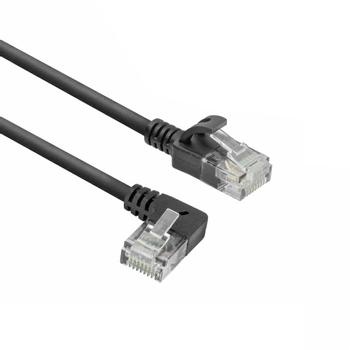 ACT Black 2 meters U/UTP CAT6A LSZH Slimline patch cable with RJ45 connectors 90° angled left to straight (DC1902)