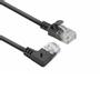 ACT Black 0.15 meters U/UTP CAT6A LSZH Slimline patch cable with RJ45 connectors 90° angled right to straight
