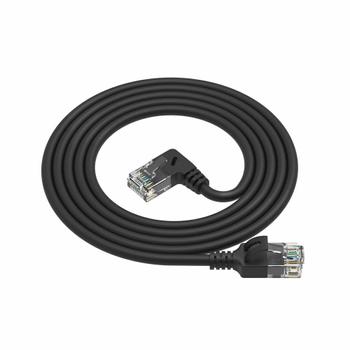 ACT Black 0.15 meters U/UTP CAT6A LSZH Slimline patch cable with RJ45 connectors 90° angled right to straight (DC2930)