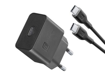 CELLULAR LINE Vegglader USB-C - USB-C 25W PD USB-C til USB-C, 1m Hvit (ACHSMKITC2CPD25WK)