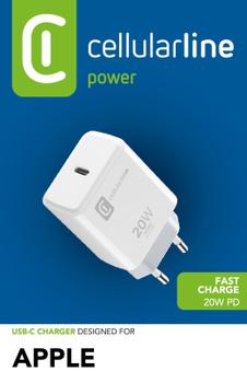CELLULAR LINE Vegglader 20W (Apple) USB-C utgang, u/kabel Hvit (ACHIPHUSBCPD20WW)