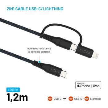FIXED 2in1 Combo 60W USB-C/ Lightning cable 1.2m Black (FIXDB-CCL12-GR)