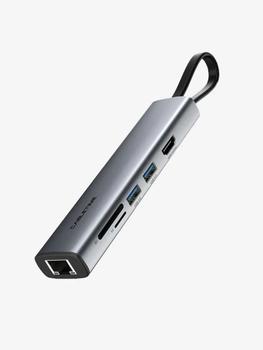 CABLETIME USB-C Dock, 7 ports, 2x USB-A 3.2 Gen 1, 1x HDMI 4K@60Hz,  USB-C PD port 100W, RJ45, 10/ 100/ 1000 Mbit, SD/TF, Space grey (CT-HUBP7-AG)