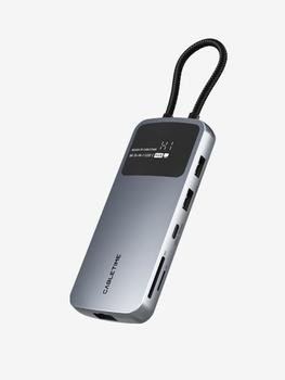 CABLETIME USB-C multiport dock, 10 porte, 1x HDMI,, 1x Displayport,  1x USB-A 10 Gbps, 1x USB-C 10 Gbp, s, 2x USB-A 2.0, 1x SD/TF 3.0, 1x USB-C 100W PD, 1, x RJ45 1Gbps, Alu (CT-HUBD1-AG)