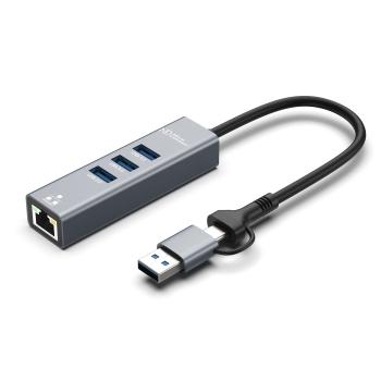 MICROCONNECT USB 3.0 Hub 4-Port with  (USBHUB-RJ45-2IN1)