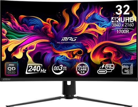 MSI 32" 4K curved gamingskärm 321CURX 3840x2160 QD-OLED, 240hz, 0.03ms, 15m:1, HDR400, HDMI/DP (MPG 321CURX QD-OLED)
