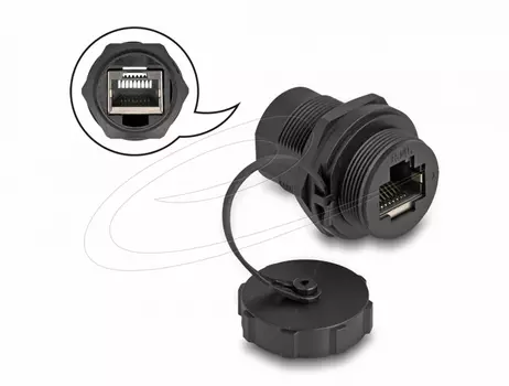 DELOCK RJ45 Cat.6A Coupler with sealing cap IP67 dust & waterproof (87246)