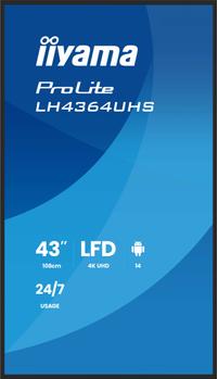 IIYAMA 43" LFD, 3840x2160,  Portrait,  (LH4364UHS-B1AG)
