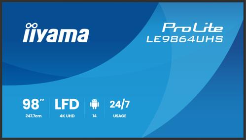 IIYAMA 98" LFD, 3840x2160,  Portrait, (LE9864UHS-B1AG)