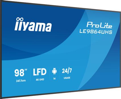 IIYAMA 98" LFD, 3840x2160,  Portrait, (LE9864UHS-B1AG)