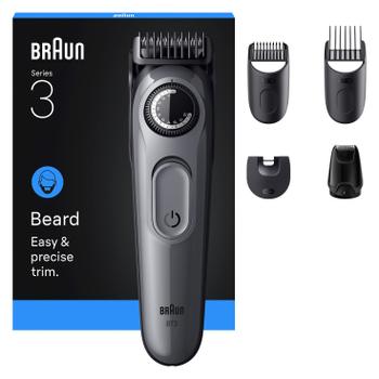 BRAUN Series 3 Skjeggtrimmer (grå) BT3560, +5 Stylingverktøy,  vanntett, 40 lengdeinnstillinger,  opptil 50m (244961)