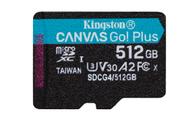 Kingston 512GB Canvas Go Plus Gen4 microSD-kort,  UHS-I, U3, V30, A2, inkludert SD-adapter (SDCG4/512GB)
