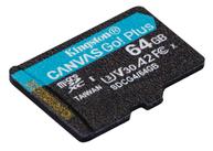 Kingston 64GB Canvas Go Plus Gen4 microSD-kort,  UHS-I, U3, V30, A2, inkludert SD-adapter (SDCG4/64GB)