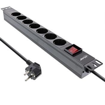 INLINE 19" Socket strip, 7-way protective contact, with switch, 2m, black (16417S)