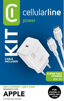 CELLULAR LINE CL USB-C Charger Kit Apple C2C 30W White (ACHIPHKITC2CPD30WW)