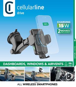 CELLULAR LINE Hug Air Pro - Wireless Holder m 2 innfesting muligheter (INSTHOLDERWIR15K)