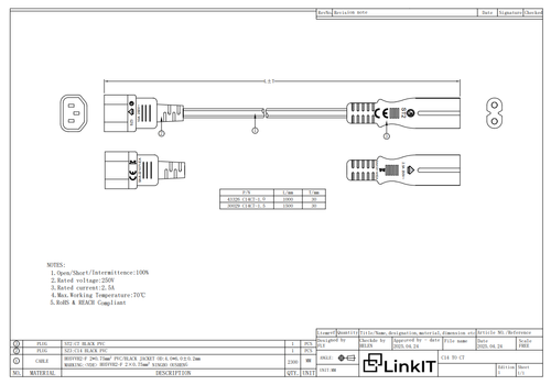 LinkIT strømkabel C14/C7 svart 1m PVC , 2 x 0.75 mm² (NYE-C14-C7-1M)