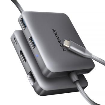 AXAGON N HMC-5HL USB 5Gbps hub 2x USB-A HDMI 4k/60Hz RJ-45 GLAN PD 100W kabel USB-C Ledningsført USB 3.2 Gen 1 (3.1 Gen 1) Type-C Sølv (HMC-5HL)