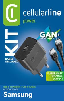 CELLULAR LINE Vegglader USB-C - USB-C 25W PD USB-C til USB-C, 1m Hvit (ACHSMKITC2CPD25WK)