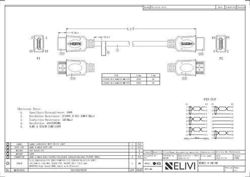 Elivi HDMI 2.0 4K@60 3 m High Speed, Ethernet, 4Kx2@60Hz,  AWG 28 (ELV-HDMI20-MM-030)
