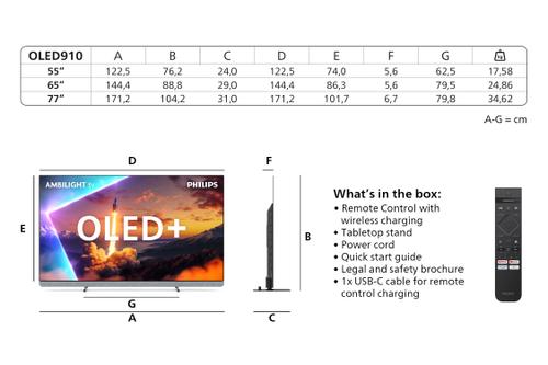 PHILIPS 65" OLED910/ 12 OLED Plus Smart Ambilight AI TV (2025) Ambilight Plus, 4K, UHD, OLED plus, Google TV (65OLED910/12)