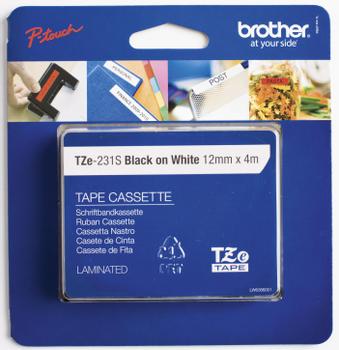 BROTHER P-Touch Tape Black on White 12mm 4m (TZE231S2)