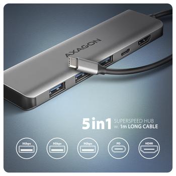 AXAGON HMC-5H USB hub 5in1 5Gb ps, 3xUSB, HD (HMC-5H)