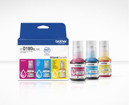 BROTHER BTD180CLVAL CMY value pack ink, 3 bottles, yield up to 5 000 pages each (BTD180CLVAL)