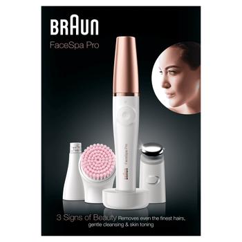 BRAUN FaceSpa Pro 912 Ansiktsepilator (hvit/ bronse) Med 3 tillegg, verdens første 3-i-1-apparat for ansiktsepilering (185871)