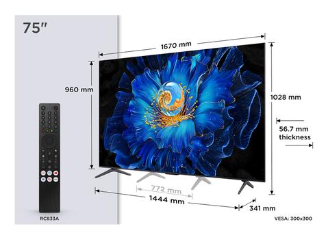TCL 75" C69KS 4K QD-Mini LED Google TV QD-Mini LED, 4K UHD, Dolby Atmos, Onkyo 2.1 lydsystem,  Game Master, Smart TV (75C69KS)