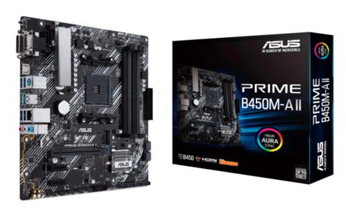 ASUS S PRIME B450M-A II - Motherboard - micro ATX - Socket AM4 - AMD B450 Chipset - USB 3.2 Gen 1, USB 3.2 Gen 2 - Gigabit LAN - onboard graphics (CPU required) - HD Audio (8-channel) (90MB15Z0-M0EAY0)