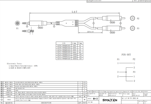 STOLTZEN Flex Lydkabel 3,5mm - 2xRCA 20m Fleksibel kabel , 2 x 3mm, Gold Conn. (PROMJRCA20)