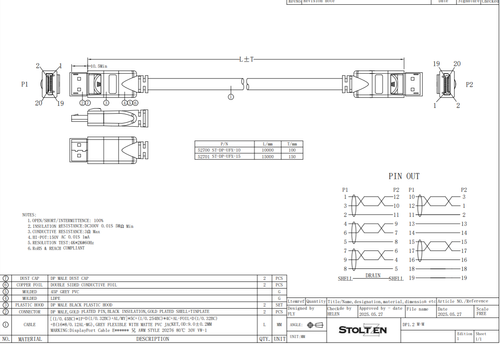STOLTZEN Flex Displayport 1.2 15 m 4K@30Hz , 7,3mm , Myk , Svart (ST-DP-UFX-15)