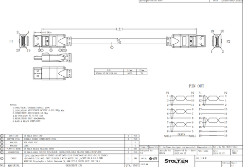 STOLTZEN Flex Displayport 1.2 5 m 4K@60Hz , 7,3mm , Myk , Svart (ST-DP-UFX-05)