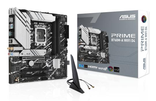 ASUS PRIME B760M-A WIFI D4 - Motherboard - micro ATX - LGA1700 Socket - B760 Chipset - USB 3.2 Gen 1, USB 3.2 Gen 2, USB-C 3.2 Gen 1 - 2.5 Gigabit LAN, Wi-Fi 6, Bluetooth - onboard graphics (CPU required (90MB1CX0-M1EAY0)