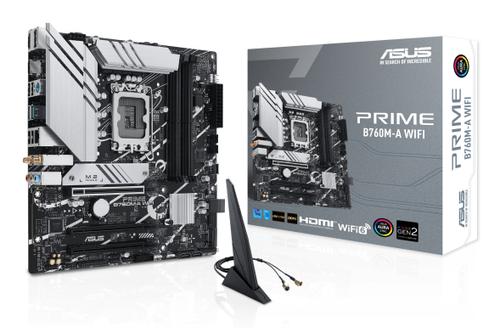 ASUS PRIME B760M-A WIFI - Motherboard - micro ATX - LGA1700 Socket - B760 Chipset - USB 3.2 Gen 1, USB 3.2 Gen 2, USB-C 3.2 Gen 1 - 2.5 Gigabit LAN, Wi-Fi 6, Bluetooth - onboard graphics (CPU required) - (90MB1EL0-M1EAY0)